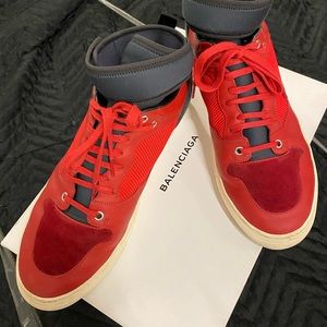 Mens Balenciaga Bright Red and Grey Scuba Strap Sneakers US10 Made In Italy wBox